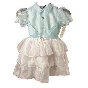 Vintage ILGWU Sears Blue White Organza Tiered Ruffle Party Dress Size 6 NWT